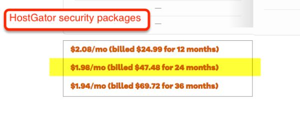 HostGator security packages