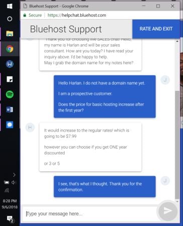 bluehost support chat 3