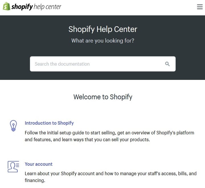 Shopify Centro Assistenza