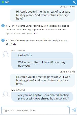 Storm Internet Hosting: Online chat