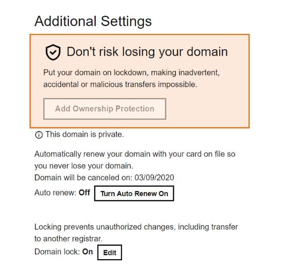 godaddy domain lock