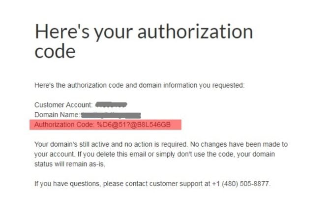 godaddy email for authorization code