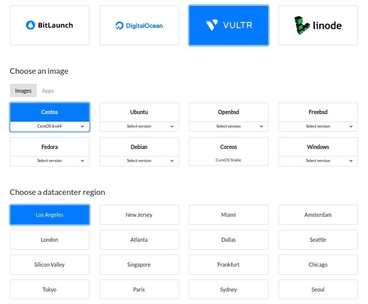 BitLaunch choose region