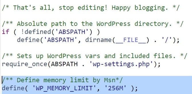 WordPress HTTP error add code to wp-config