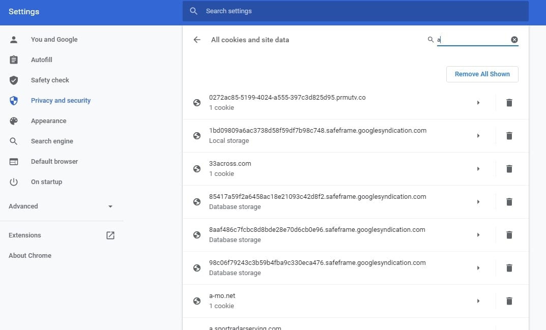 remove website cookies