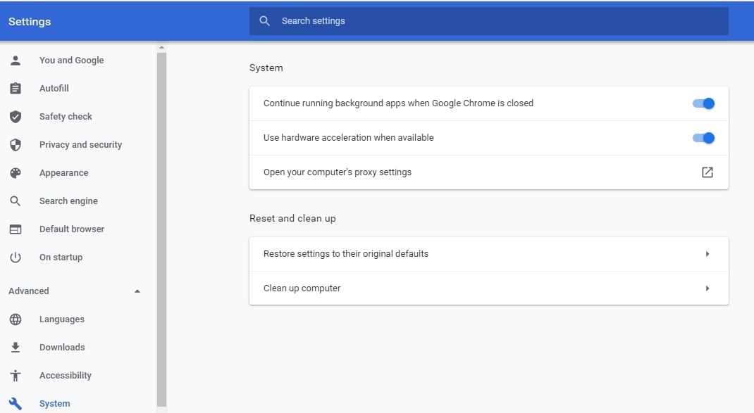 system proxy option