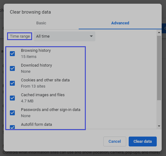Clear browser data