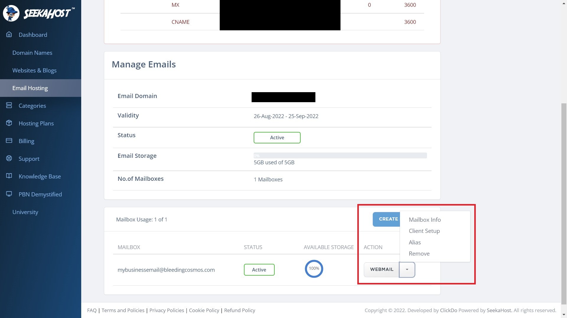 Mailbox Options: SeekaHost