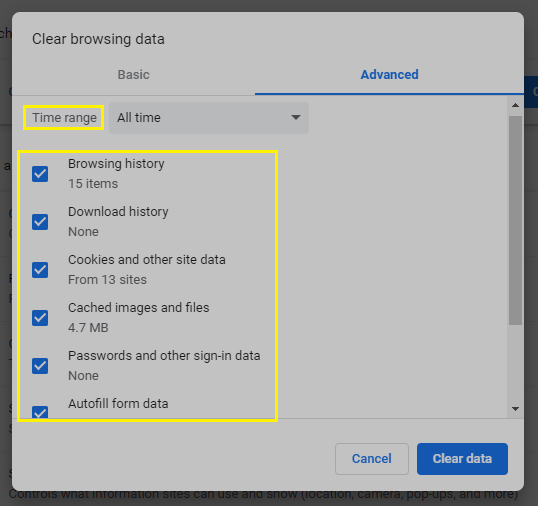 Clear browsing data