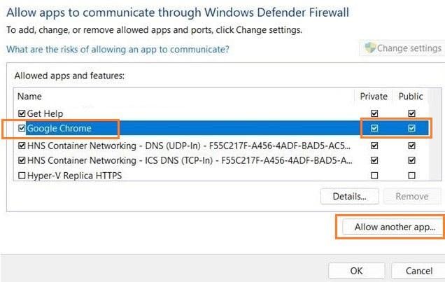 Allow apps to communicate through Windows Defender Firewall